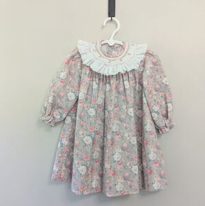Vintage House Of Hatton Floral Smocked Bib Corduroy Dress 18 months